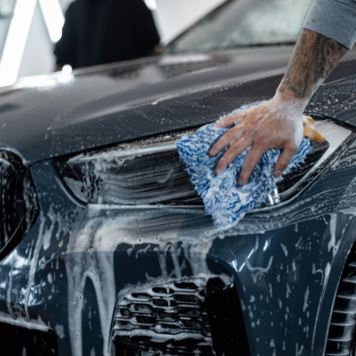 Vehicle being professionally cleaned